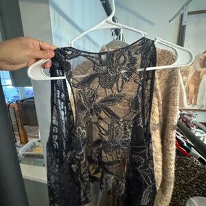 Daytrip Black Lace Top with Floral Pattern